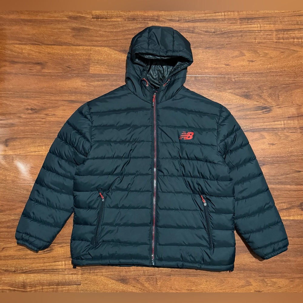 New‎ Balance Puffer Jacket Full Zip Hooded Men's XL Black Red